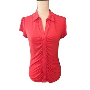 Sanctuary Dream Ruched Button Up Top Medium Melon Boho Lightweight Stretch